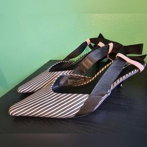 Zara Trafaluc Pin-Striped Slingback Kitten Heels Women's EU Size 36